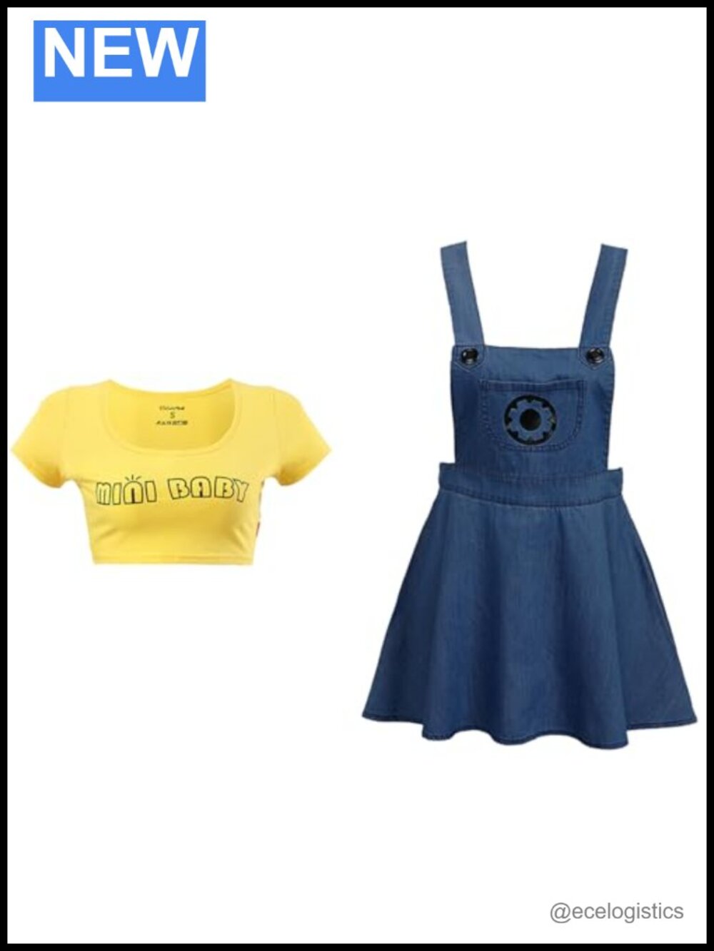 CutiePlusU Mini Baby Crop T-Shirt Skirt Set Costume Denim Overalls Romper